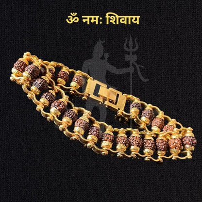 Elegant Gold-Plated Paanch Mukhi Rudraksha Bracelet with Prayer Beads Functionality