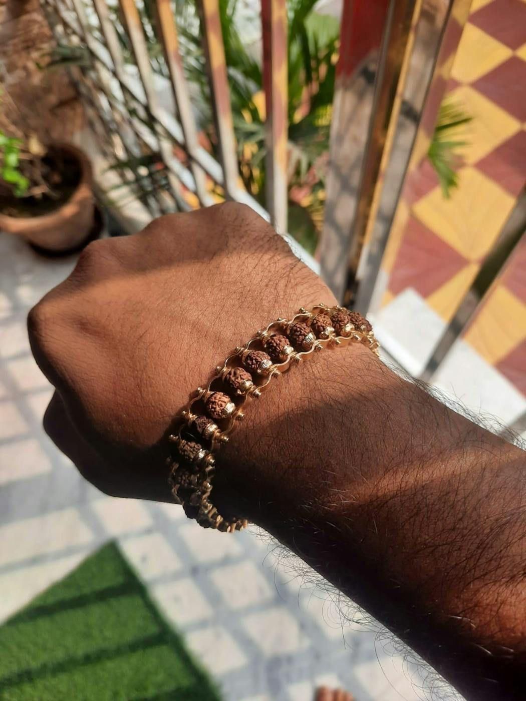 Elegant Gold-Plated Paanch Mukhi Rudraksha Bracelet with Prayer Beads Functionality