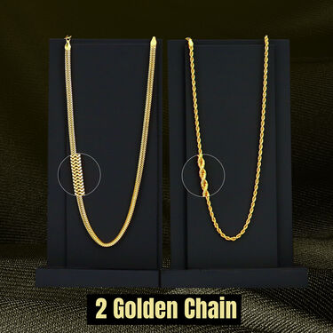 Golden Chain With Golden Bracelet And Diamond Ring + Free Digital Watch Combo