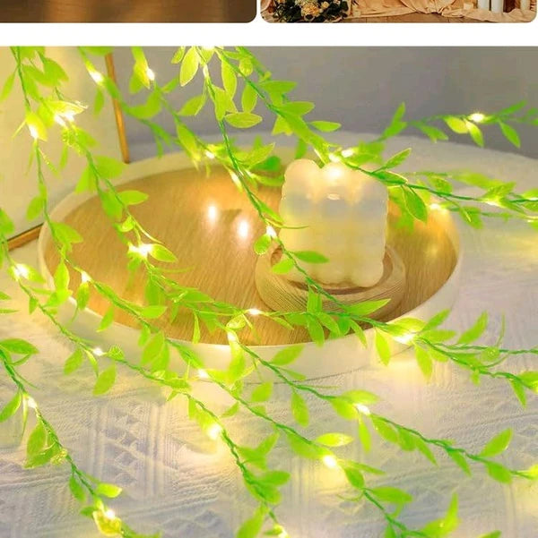 Decorative Leaf String Lights, Faux Vine Curtain Lights for Wedding and Event Backdrops, Baby Shower, Diwali, and Home Decor